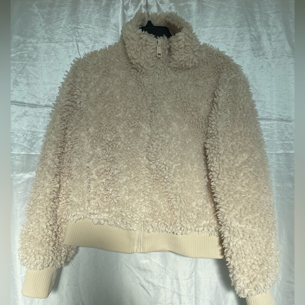 ZARA Beige Fur Zip Up Coat, Size S